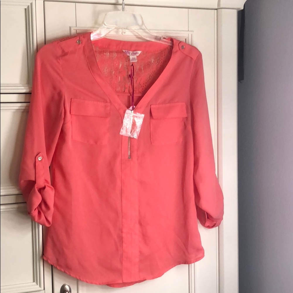 Women’s zip front utility V-neck blouse